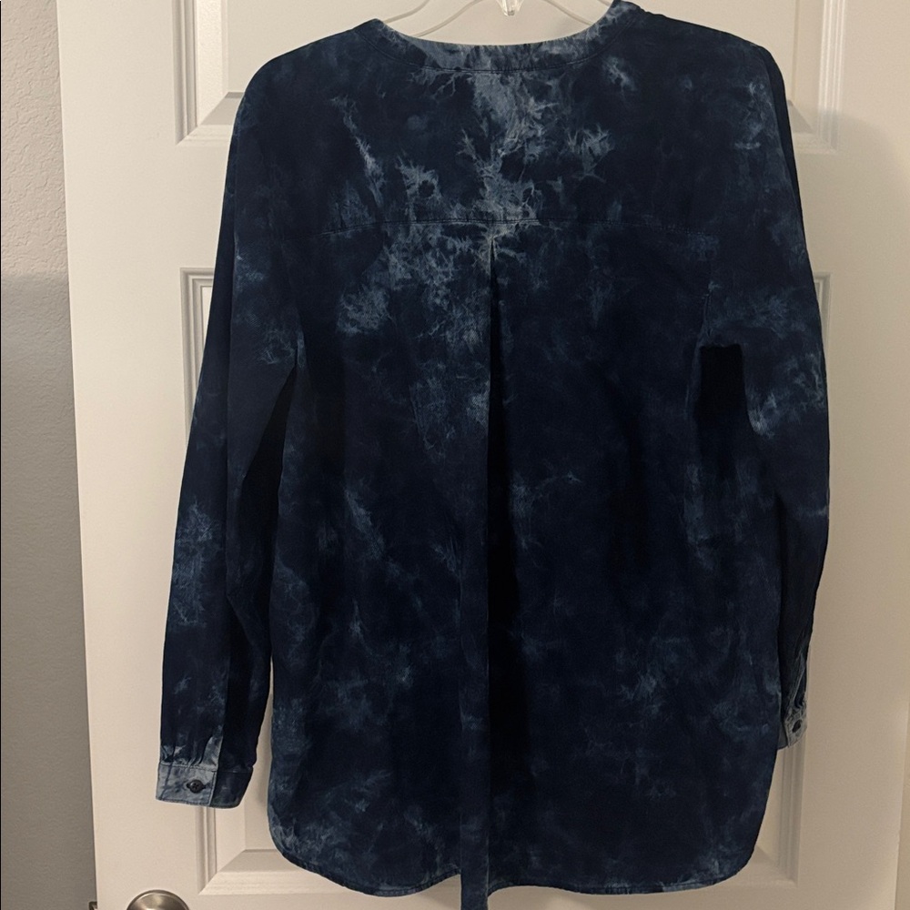 PureJill blue tie dye 100% organic cotton tunic top SZ L oversized casual boho - Picture 2 of 12
